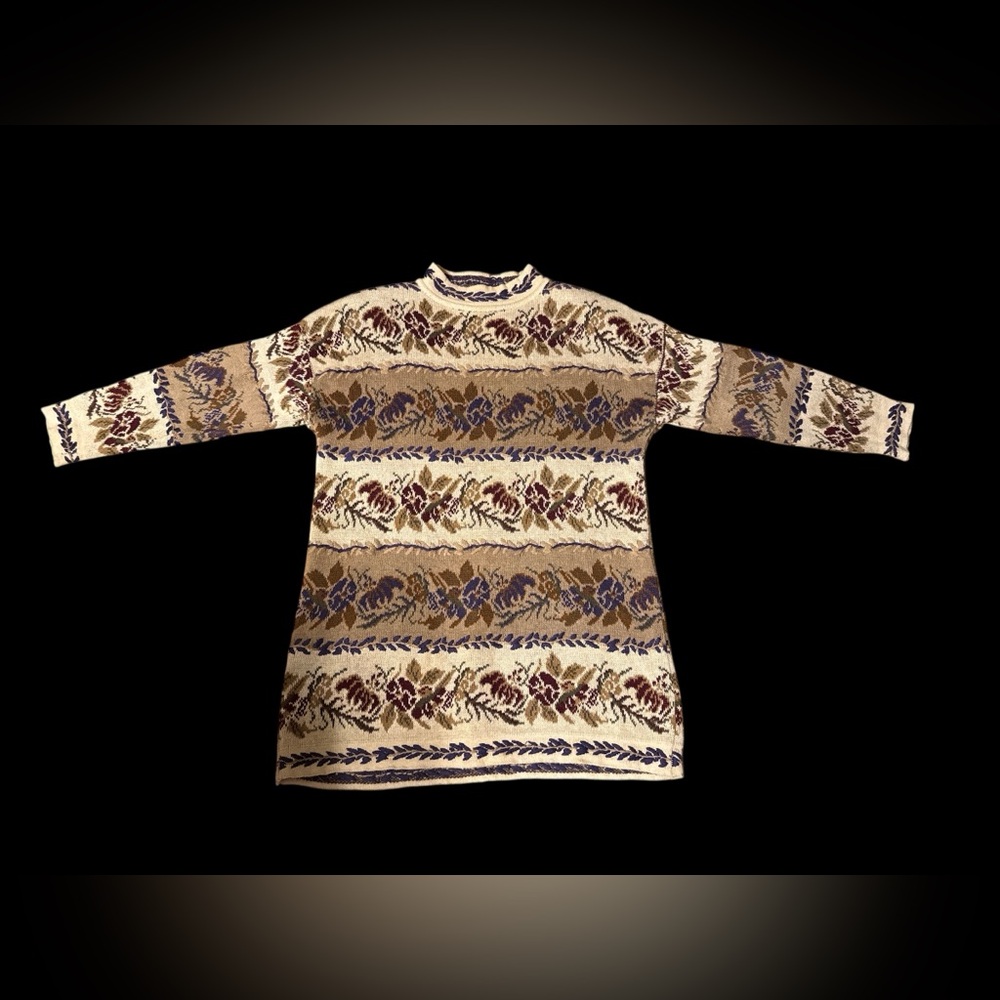 Vintage Bohemian Express Tricot Oversized Long Sleeve Knitted Sweater Dress OS